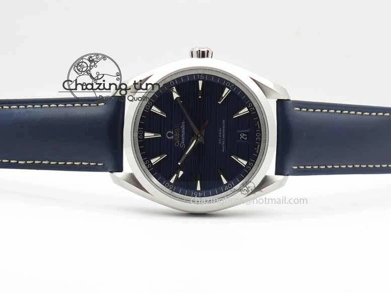 0126 Affordable 2017 Aqua Terra SS XF Best Edition Blue Textured Dial On Blue Leather Strap A 8159